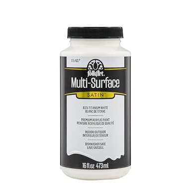 FolkArt Multi-Surface Satin Acrylic Paint in Assorted Colors, 16 oz, Titanium White 16 Fl Oz