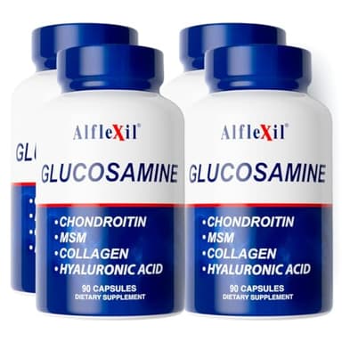 ALFLEXIL Premium Glucosamine & Chondroitin Nutritional Supplement - Healthy Joint, Bone & Knee Support - Rich in MSM & Collagen - Organic Natural Ingredients - Made in USA - 90 Capsules - 4 Pack