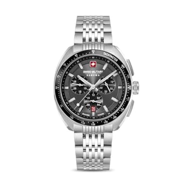 Swiss Military Hanowa Defender Men's Watch with Leather Strap or Metal Strap Chrono Sapphire Glass, Grey / Metal Strap, Bracelet
