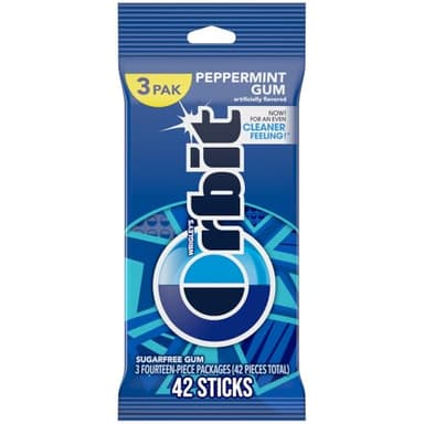 ORBIT Peppermint Sugar Free Chewing Gum Travel Essentials, 3 Ct Pack