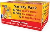 Hand, Toe, & XL Body and Hand Warmers - Variety Pack, 10 Pairs Hand Warmers, 10 Pairs Toe Warmers with Adhesive, 10 XL Hand & Body Warmers - Air Activated - Odorless Hot Hand - Sport Temp