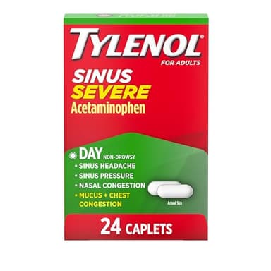 Tylenol Sinus Severe Daytime Cold & Flu Relief Medicine Caplets, Non-Drowsy Pain Reliever, Fever Reducer Expectorant & Decongestant, Acetaminophen, Guaifenesin & Phenylephrine HCl, 24 ct