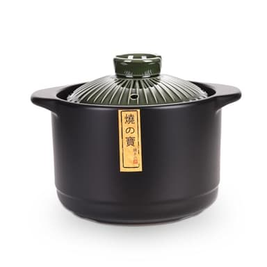 Ceramic Cooking Pot 2.1QT – Authentic Japanese Donabe Clay Pot – Earthenware Stew Pot for Slow Cooking, Casserole with Green Lid, Healthy & Non Toxic