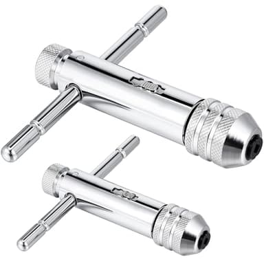 JOUTYFOR 2Pcs Ratchet T Handle Tap Wrench, Adjustable T Bar Handle Holder Ratcheting Tap Wrench for Metric M3-M8 / M5-M12 Thread Screw Taps