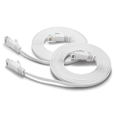 BUSOHE Cat6 Ethernet Cable 15FT 2Pack White, Cat-6 Flat RJ45 Computer Internet LAN Network Ethernet Patch Cable Cord - 15 Feet