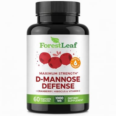 ForestLeaf D Mannose 1000mg Capsules - D-Mannose with Cranberry, Hibiscus & VIT C, Urinary Tract Health for Women and Men, Organic DMannose Pills for UTI, Urinary Health & Bladder Support 60 Capsules