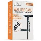 VIVA CARE Walking Cane with Light & Alarm - Foldable, Adjustable, Lightweight, for Balance & Stability for Adults, Seniors, & Injured. [Black]