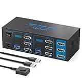 KVM Switch 3 Monitors 2 Computers HDMI 4K60Hz USB3.0 KVM Switch 2 Ports with 4 USB Ports for 2 Computers Sharing Triple Monitor and 4 USB Devices Support Extended & Copy Mode with 2 USB Cables