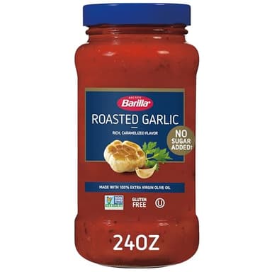 Barilla Pasta Sauce Roasted Garlic, 24 Ounce Jar - NO ADDED SUGAR - Made with 100% Extra Virgin Olive Oil - No Artificial Colors, Flavors or Preservatives - Non-GMO, Gluten Free, Kosher