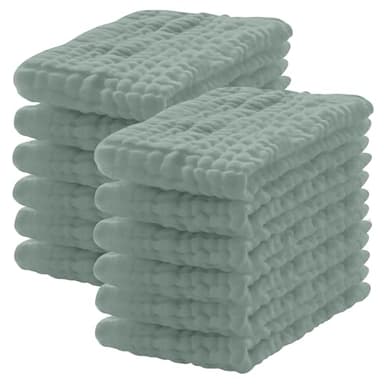 Lovely Care 12 Pack Muslin Burp Cloths 100% Cotton Muslin Cloths Large 20''x10'' Extra Soft and Absorbent Baby Burping Cloth - Green