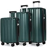 SHOWKOO Luggage Sets 3 Piece 100% PC Ultra Tough Hardside Expandable Suitcases Sets with TSA Lock Double Spinner Wheels (20in/24in/28in, Dark Green