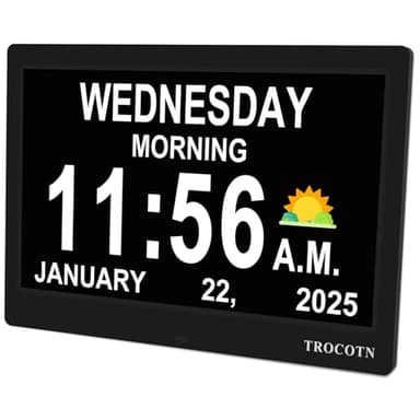 TROCOTN Dementia Clocks, Large Display Calendar Alarm Clock with Auto DST for Seniors, 5 Display Modes Large Font Digital Clock with Custom Alarms Day Date Clocks. (10 Inch Black)