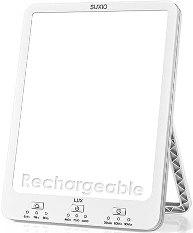 SUXIO Light Therapy Lamps Rechargeable, 10000 Lux Sunlight Lamp with Wake-Up Function, Daylight Lamp with Memory Function, Happy Lamp Use As Lift-Mood, Light Therapy Box for Home/Office