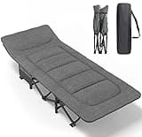 ATORPOK Camping Cot for Adults with Cushion and Pillow, Portable Folding Bed for Sleeping, Lightweight Tent cot with Carry Bag Supports 450 lbs (Grey)