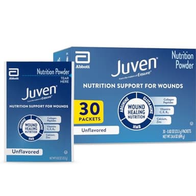 Juven Therapeutic Nutrition Drink Powder Including Collagen Peptides, Amino Acids, and HMB For Wound Healing Support, Unflavored, 30 Packets