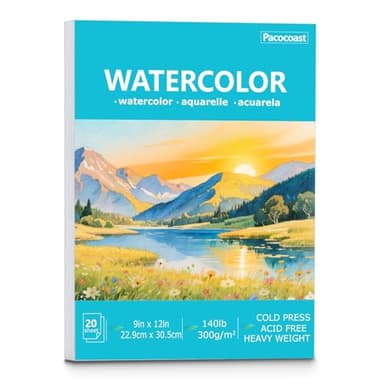 Pacocoast Watercolor Paper, 9"X12" Cold Press Water Color Paper Pad, (300gsm/140lb) Artist Sketchbook for Acrylic, Gouache & Pencil. Painting Drawing Paper Book, Art Supplies for Adults, Teal
