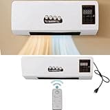 Wall Mounted Heater, 120mah Portable Air Conditioner with Heater, Dual Use Mobile Air Conditioner and Heater Combo with Built in Battery Remote Control (US Plug 110v) (With Print)