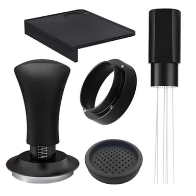 Espresso Accessories 54mm Spring Loaded Tamper Kit, 5-Piece Set with Needle Distributor WDT Tool, Dosing Funnel & Tamping Mat for 54mm Portafilter Espresso Machines (54mm)
