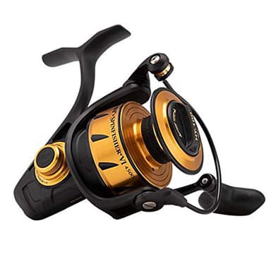 PENN Spinfisher VI Spinning Inshore Fishing Reel, HT-100 Front Drag, Max of 20lb | 9.0kg, Made with an All-Metal Reel Body and Spool Design, 4500, Black Gold