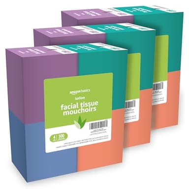 Amazon Basics Facial Tissue, 2-Ply | With Lotion | 300 Count | 12 Packs