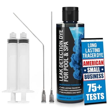 Pool Leak Detection Dye Kit - 75+ Tests - 2 Stainless Steel Precision Applicators - Superior Long Lasting Pool Dye Easily Locates Leaks - for All Pool, Spa, & Hot Tub Types - 8 OZ (Vibrant Blue)