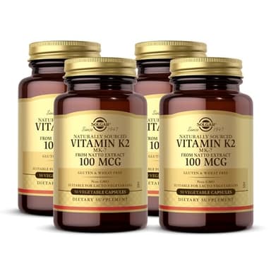 Solgar Naturally Sourced Vitamin K2 (MK-7) 100 mcg - 50 Vegetable Capsules, Pack of 4 - Supports Bone Health - Whole Food Source from Natto Extract - Non-GMO, Gluten Free - 200 Total Servings