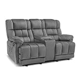 MCombo Fabric Power Loveseat Recliner with Console, Electric Reclining Loveseat Sofa with Heat and Vibration, USB Charge Ports for Living Room RS6234 (Grey, Loveseat with Console)