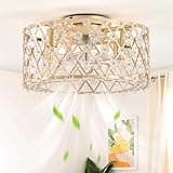 youngrender Gold Caged Ceiling Fan with Light Flush Mount,18 Inch Flower Ceiling Fan with Lights and Remote Control, Modern Crystal 6 Speeds for Girl's Bedroom Living Room Kitchen