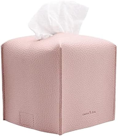 Tissue Box Cover Holder, Square with Bottom Belt by Carrot's Den - PU Leather Decorative Organizer for Tabletop, Bathroom, Car, Office | Baby Pink