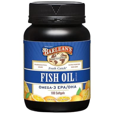Barlean's Omega 3 Fish Oil Supplements, Supplement Softgels for Men and Women, 600mg EPA and DHA Fatty Acids, Orange Flavored, 100 Count