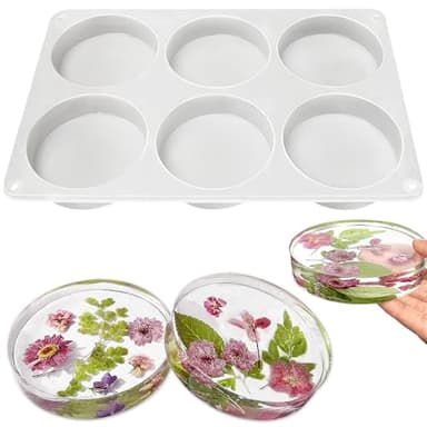 RESINWORLD 6-Cavity Deep Round Coaster Molds, 4 Inches Coaster Silicone Molds for Epoxy Resin, Coaster Resin Molds for Flower Bouquet Preservation