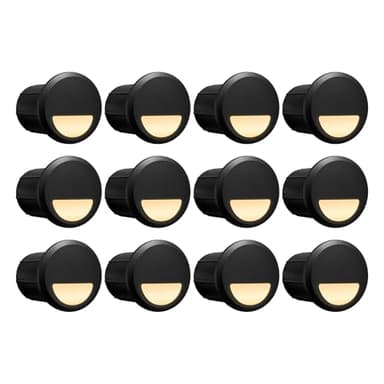 GKOLED Low Voltage Recessed LED Step Riser Light, Diameter 1" Mini Size, Landscape Lighting for Outdoor Deck Stair Railing Post, Die-cast Aluminum, 9-15V, 3000K, Black, 12-Pack, Gen 2