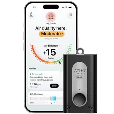 Atmotube PRO 2 Battery Powered Portable Outdoor and Indoor Professional Air Quality Monitor [PM, CO2, VOCs, NOx, Temperature, Humidity and Barometric Pressure Tester], Pollution Meter