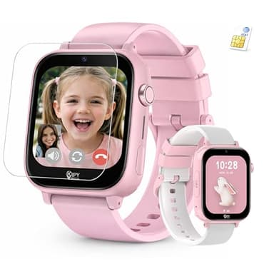 Kipywatch Smart Watch for Kids - Kids Watch with GPS Tracker, Safe Zones Alert – Camera, Voice & Video Call, School Mode – Parental App, Subscription Required - Extra White Strap - Gifts for Girl 3-12