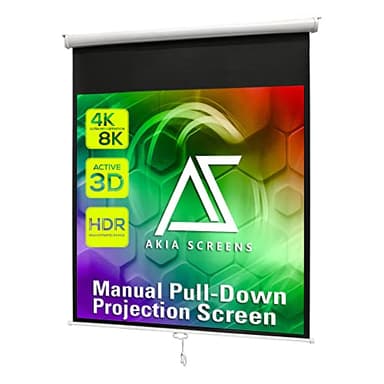 Akia Screens 125" Manual Pull Down Projector Screen, 1:1 Retractable Projection Screen, Auto Lock Ceiling & Wall Mount, 8K 4K HD Ready, White Case, AK-M125S1.