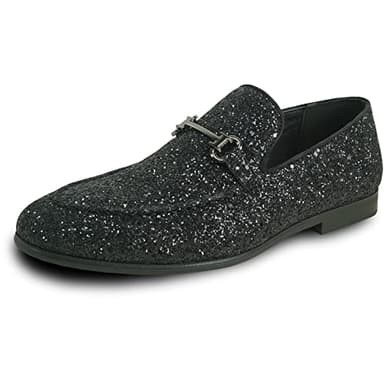 bravo! Men Dress Shoe Prom-2 Slip-on Loafer Metallic Glitter for Wedding Prom Black 12M