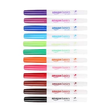 Amazon Basics Low Odor Ultra Fine Tip Dry Erase Whiteboard Markers for Precise Writing, Thin Lines, Assorted Colors, 12-Pack