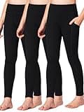 Stelle Girls' Athletic Leggings Kids Dance Running Yoga Pants Workout Active Dance Tights with Pockets (3Black, 12-13 Years)
