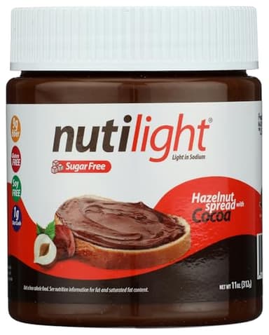 Nutilight, Hazelnut Spread with Cocoa, Sugar Free, Keto and Diabetic Friendly, Low Net Carb, Non-GMO, Naturally Sweetened with Stevia. (1 Jar, 11 oz)