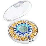 Daviky Automatic Pill Dispenser for Elderly with Alarm, 28-Day Electronic Locked Pill Box, Sound & Light Reminders for Medication, Vitamins, and Supplements(Blue)