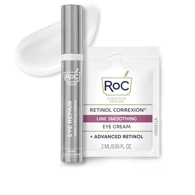 RoC Derm Correxion Retinol Eye Repair Dark Circle Cream Treatment with Niacinamide, Resveratrol, Proxygen for puffy eyes, wrinkles, and crow's feet with Line Smoothing Eye Packette