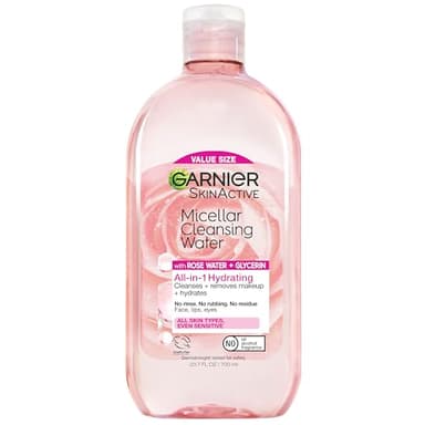 Garnier Micellar Water with Rose Water and Glycerin, Hydrating Facial Cleanser & Makeup Remover, For All Skin Types, Vegan, Cruelty Free, 23.7 Fl Oz (700mL), 1 Count