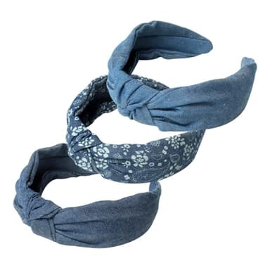 Cuizhiyu 3Pack Denim Knot Headband Knotted Wide Headband for Women,Blue Knot Headbands Non slip Hairbands Girls Fabric Head bands Hair Accessories