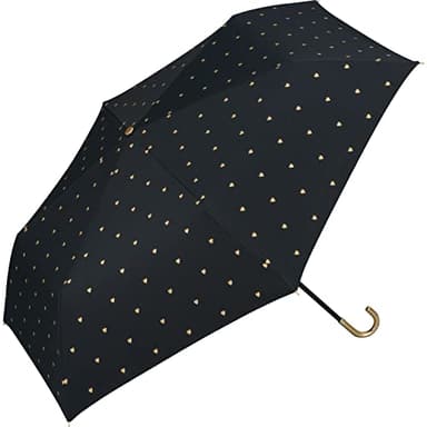 Wpc. Parasol Shade Gold Small hearts Mini Shields sun 100% protection from UV ray Shields heat Good for rain or shine Foldable parasol Light weight Commute to work Commute to school Travel Stylish Cute Female Women 801-14687-102 (Black)