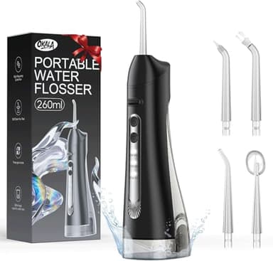 Water Flosser, Water Dental Flosser Pick for Teeth, IPX7 Waterproof Oral Irrigator, 3 Modes 4 Replaceable Jet Tips, Professional Flossing Cleaning Picks for Home Travel Gums, Braces Care (Black)