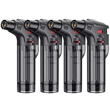 Torch Lighters, 4 Pack, Butane Refillable Jet Flame Torch Lighter, Windproof, Safe, Multi Utility Lighter for Candles, Fireplaces, Campfires, Grill (Without Butane)