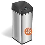 iTouchless 13 Gallon Dog Proof Trash Can with Odor Filter, Motion Sensor Stainless Steel Kitchen Trashcan Garbage Bin for Home Office Work Bedroom Living Room Garage Large Capacity Slim Wastebasket