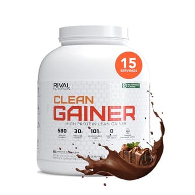 RIVAL NUTRITION Clean Gainer Chocolate Fudge High-Protein Lean Gainer Powder I 5 Lb, 15 Servings I 580 Calories, 30g Protein, 101g Multi-Source Carbs Per Serving I Natural Flavors, Clean Ingredients