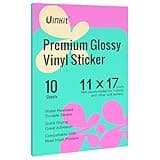 Uinkit Premium Vinyl Sticker for Inkjet Printer 11x17 inch Glossy White Sticker Paper 10Sheets Waterproof Label Vivid Color,Tear-Resistant, Removable