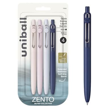 uni-ball Zento Gel Ink Rollerball Pens, 4 Black Medium Point Smooth Writing Pens, Colored Japanese Pens, Muted Colors
